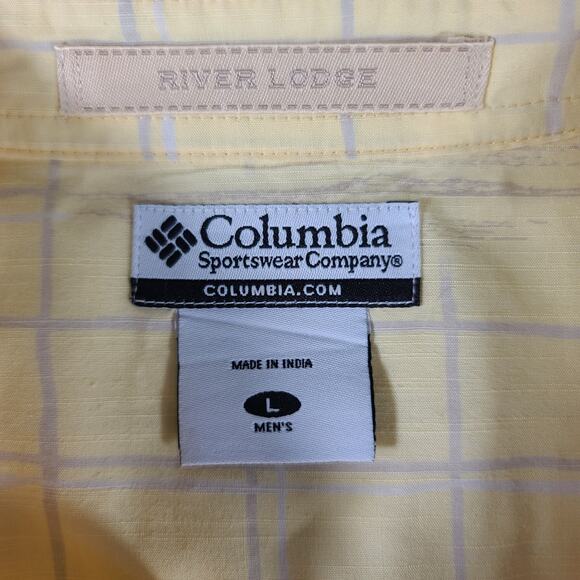 Columbia River Lodge Pale Yellow Gray Ocean Fish Short Sleeve Shirt NWOT L - Picture 3 of 3